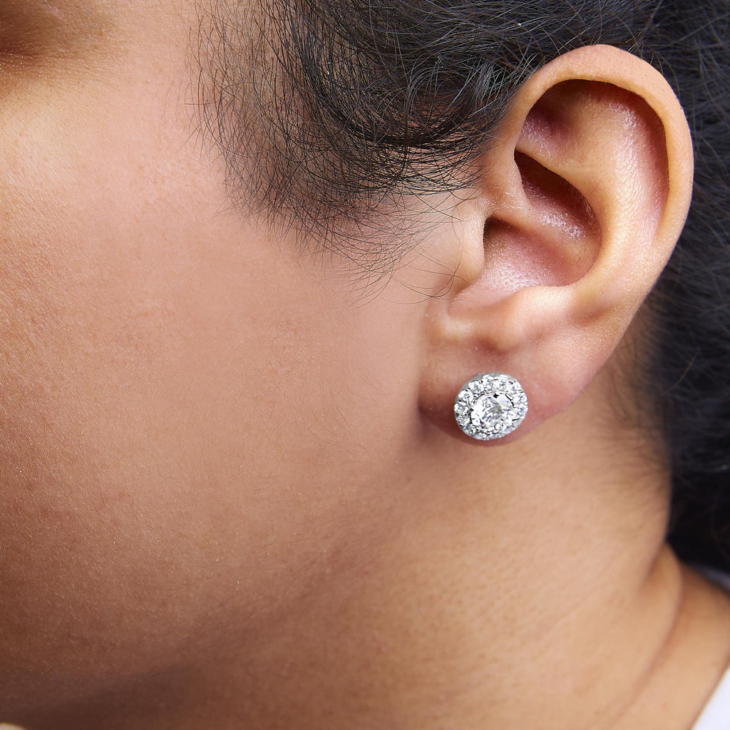 Lab Grown Diamond Hidden Halo Stud Earrings in 14K White Gold