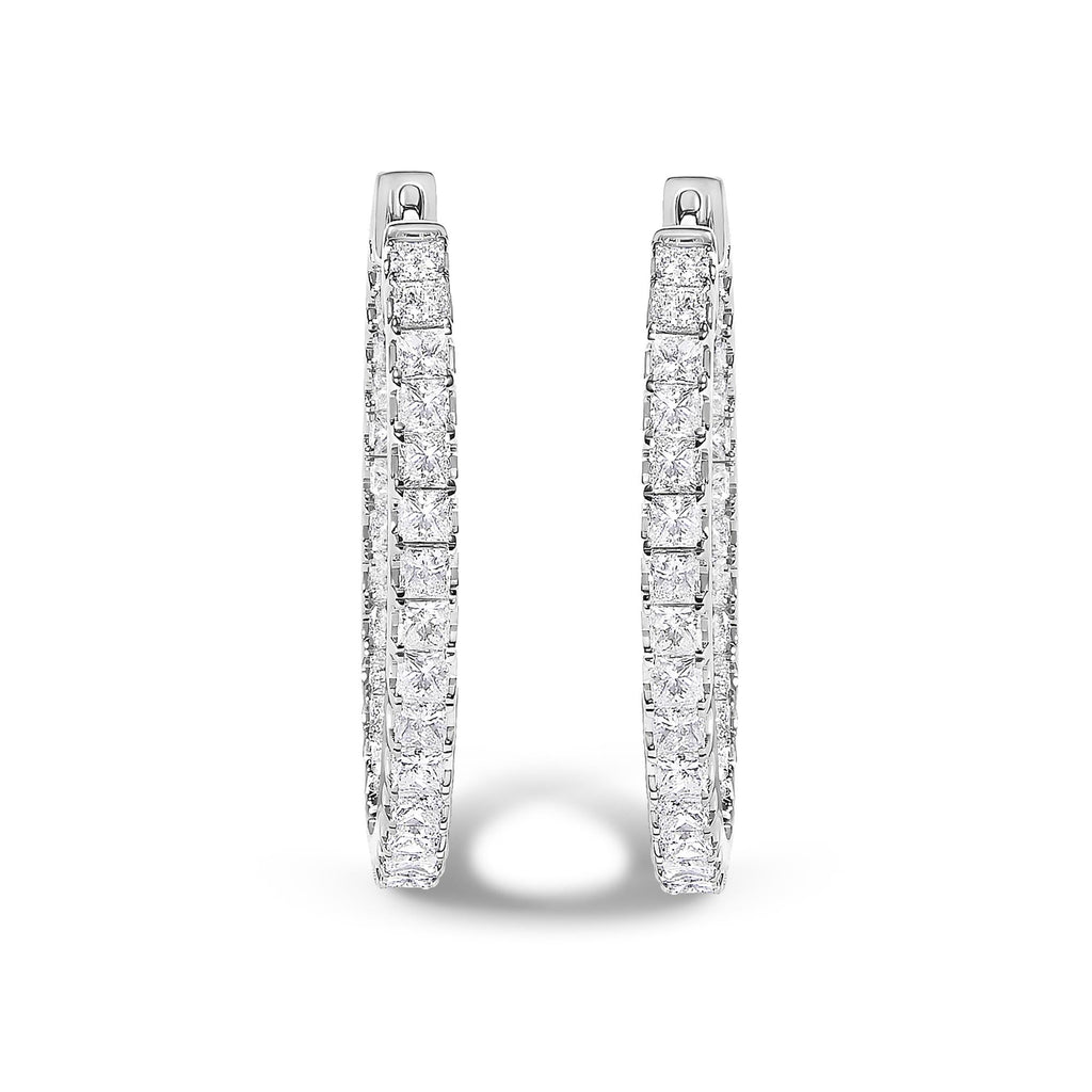 14K White Gold 3.00 Cttw Princess Diamond Inside Out Elongated Hoop Earrings