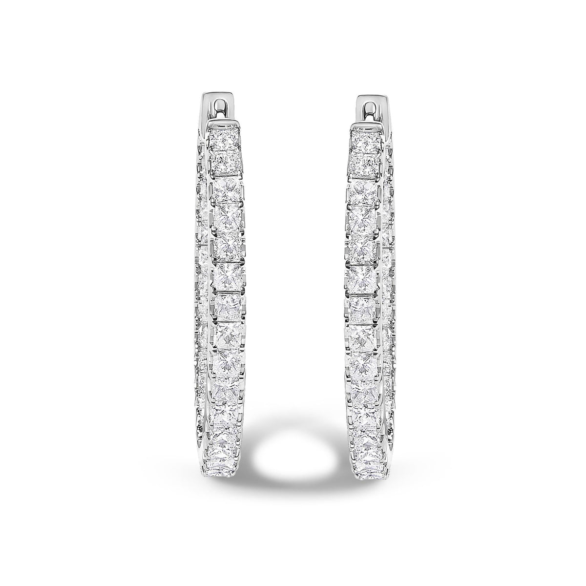 14K White Gold 3.00 Cttw Princess Diamond Inside Out Elongated Hoop Earrings