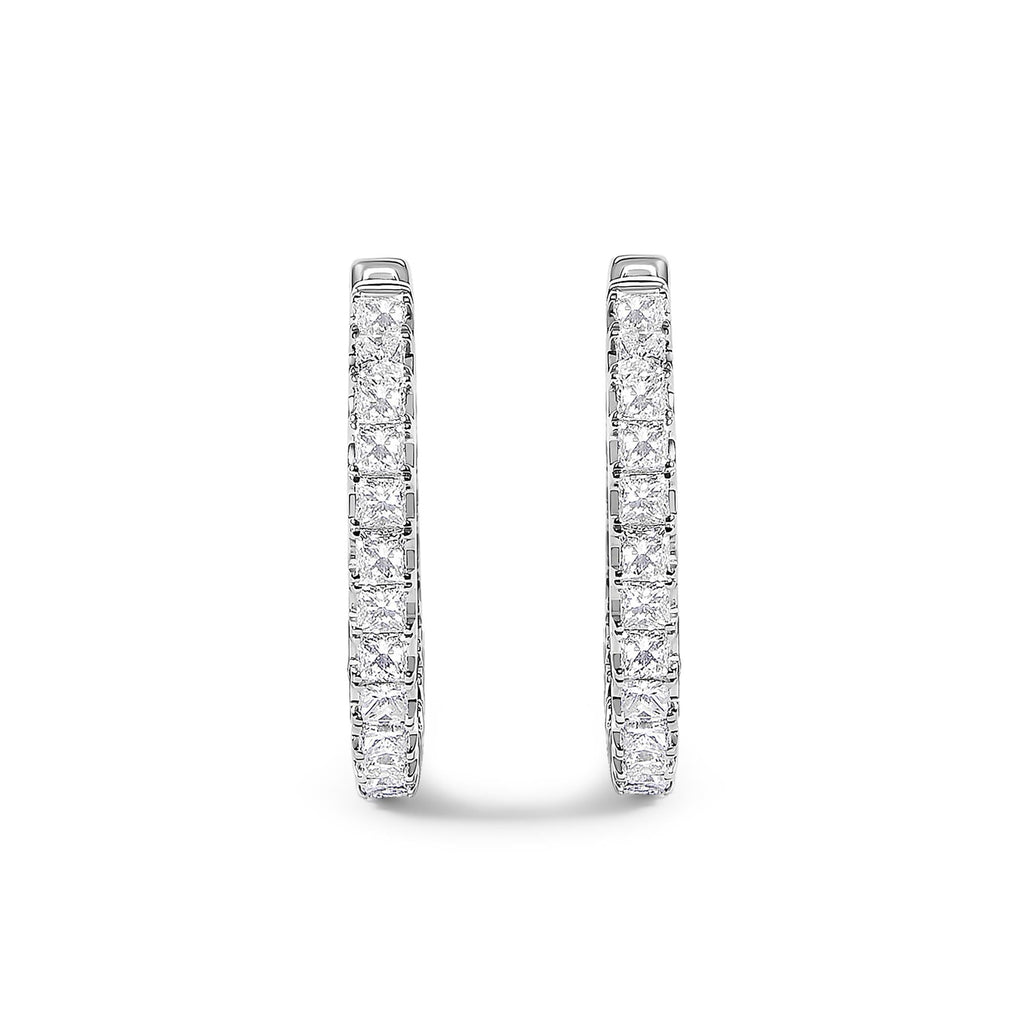 14K White Gold 3.00 Cttw Princess Diamond Inside Out Hoop Earrings