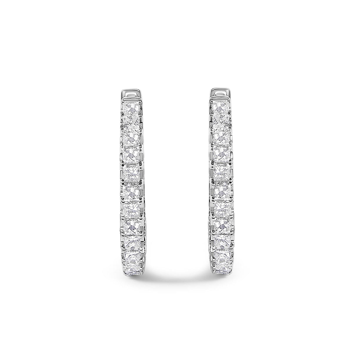 14K White Gold 3.00 Cttw Princess Diamond Inside Out Hoop Earrings