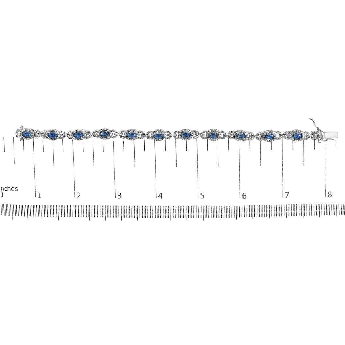 14K White Gold Vintage-Inspired Oval Blue Sapphire & Diamond Link Bracelet