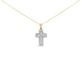 14K Yellow Gold 2.0 Cttw Multi-Row Diamond Cross Pendant Necklace