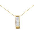 14K Gold Invisible Set Princess Cut Diamond Vertical Bar Pendant Necklace