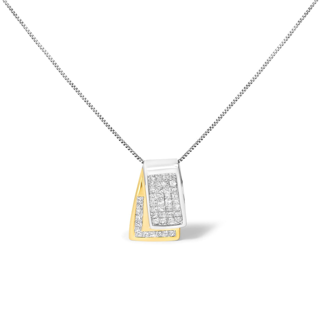 14K Gold Princess Cut Diamond Foldover Box Pendant Necklace