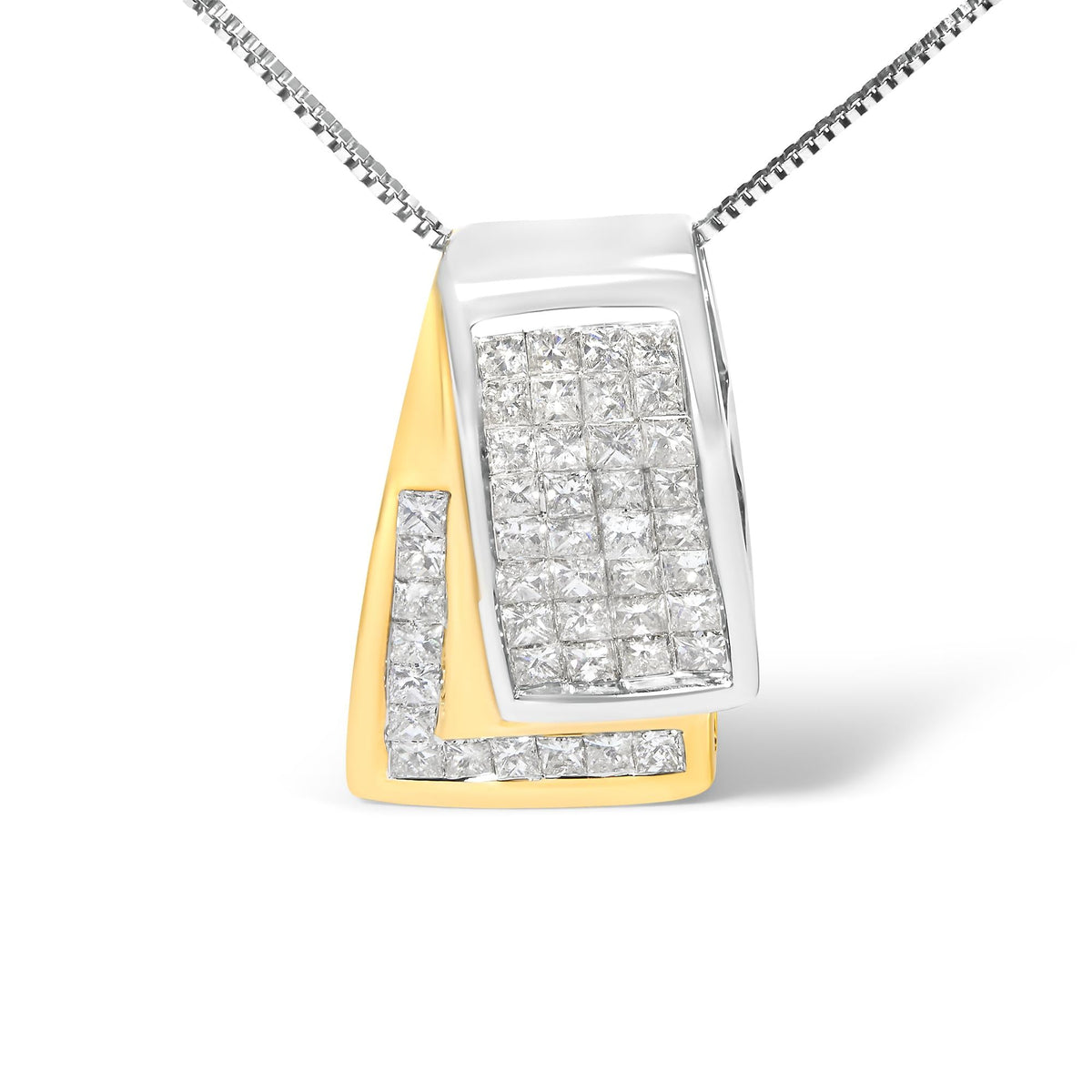 14K Gold Princess Cut Diamond Foldover Box Pendant Necklace