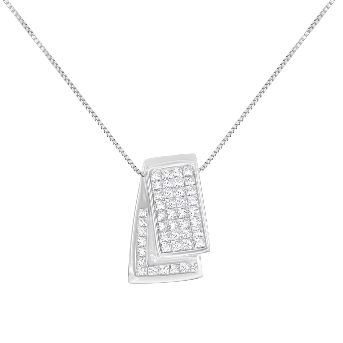14K Gold Princess Cut Diamond Foldover Box Pendant Necklace