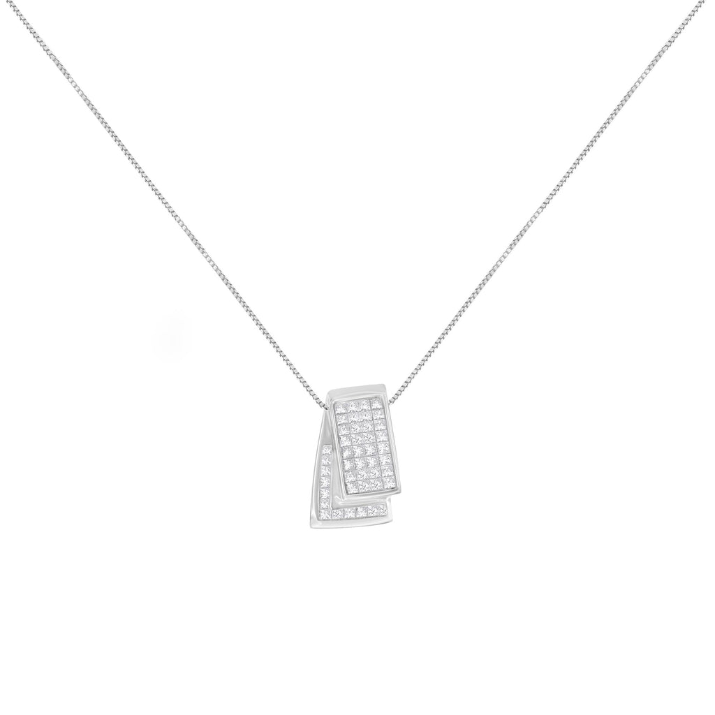 14K Gold Princess Cut Diamond Foldover Box Pendant Necklace