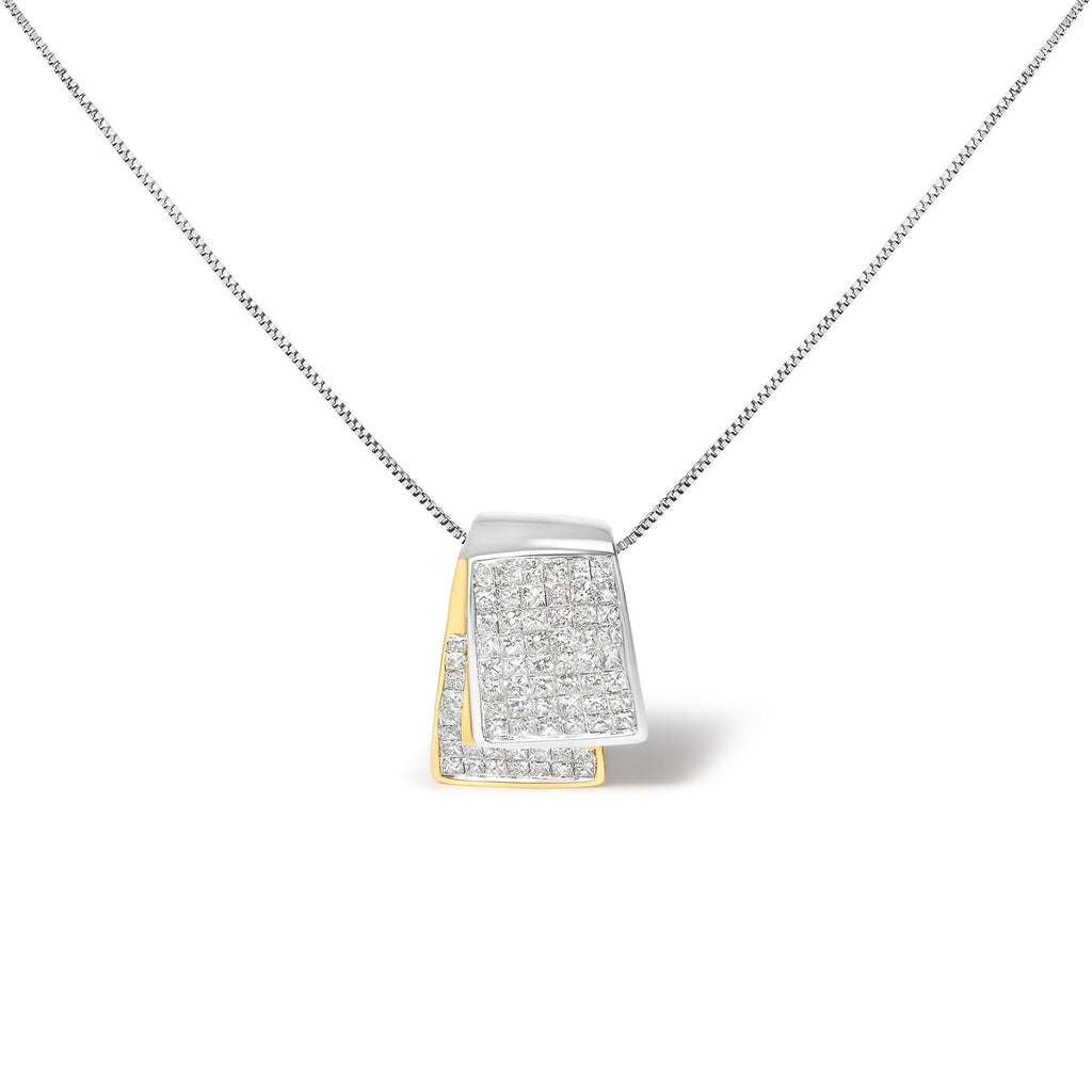 14K Two-Tone Gold Princess Cut Diamond Foldover Box Pendant Necklace