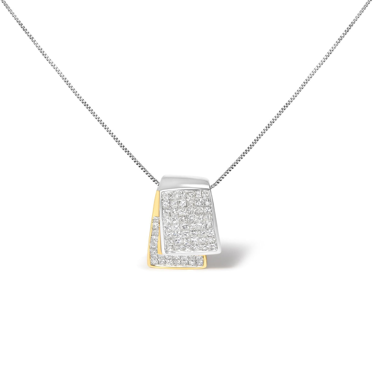 14K Two-Tone Gold Princess Cut Diamond Foldover Box Pendant Necklace