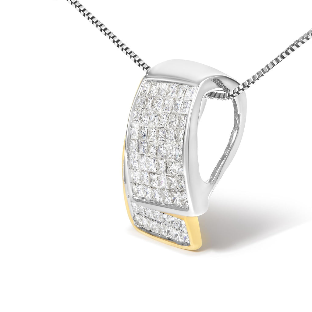 14K Two-Tone Gold Princess Cut Diamond Foldover Box Pendant Necklace