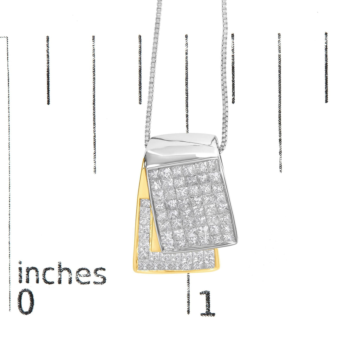 14K Two-Tone Gold Princess Cut Diamond Foldover Box Pendant Necklace
