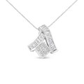 14K White Gold Princess & Baguette Diamond Mixed Geometry Pendant Necklace
