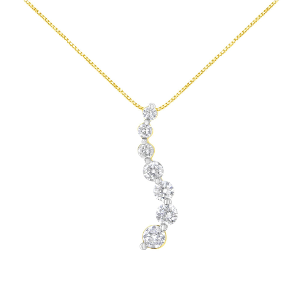 AGS Certified 14K Yellow Gold 2.0 Cttw Diamond Journey Pendant Necklace