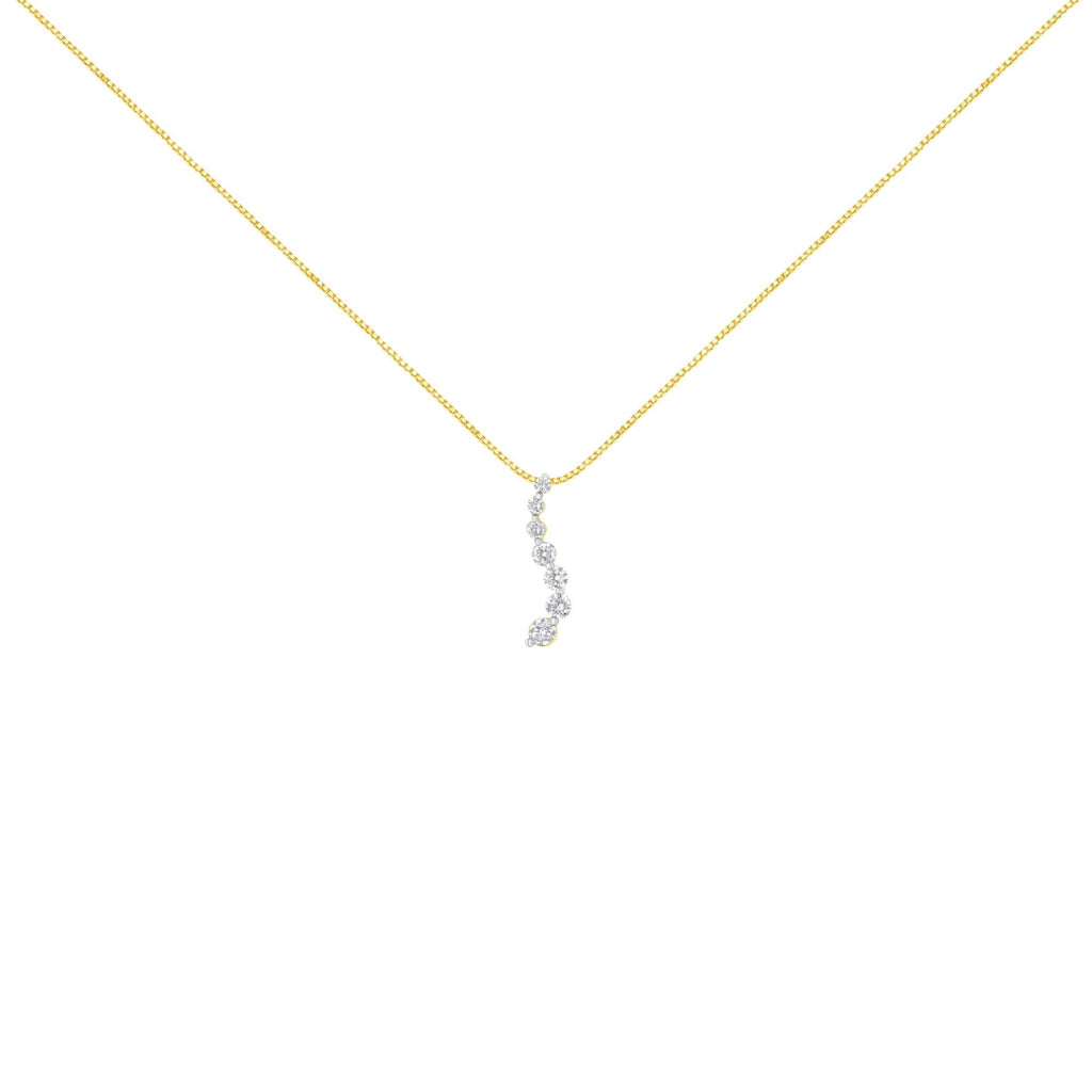 AGS Certified 14K Yellow Gold 2.0 Cttw Diamond Journey Pendant Necklace