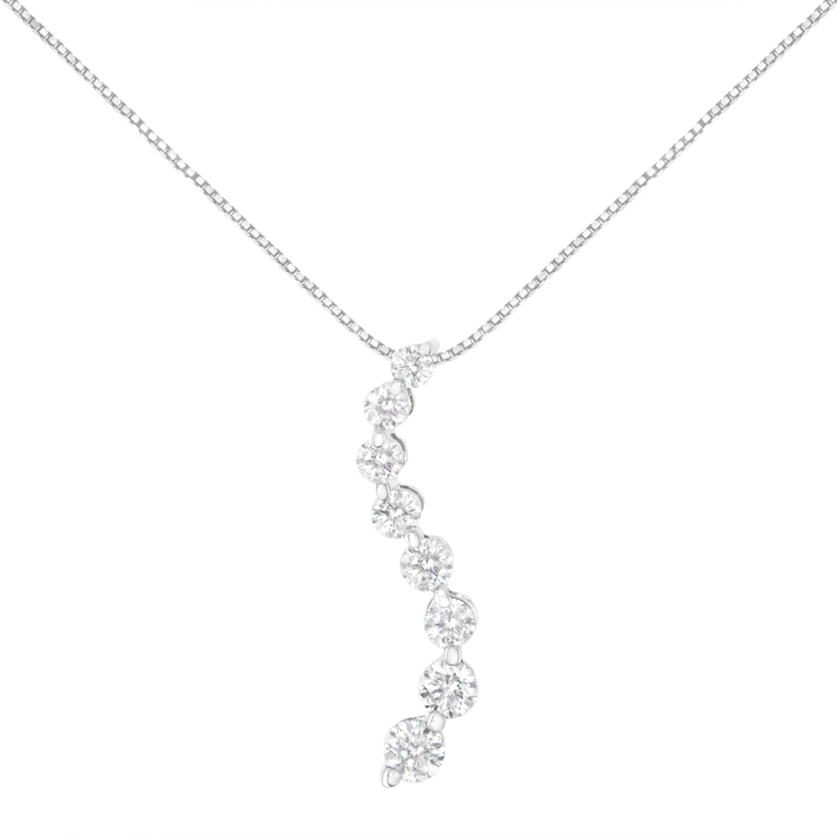 14K White Gold Diamond S-Shape Graduated Pendant Necklace