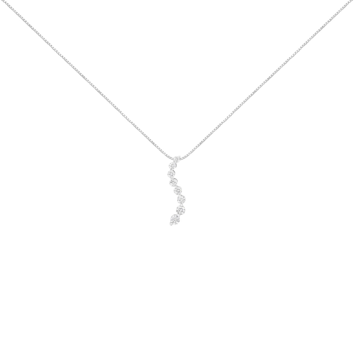 AGS Certified 14K White Gold Diamond Journey Pendant Necklace