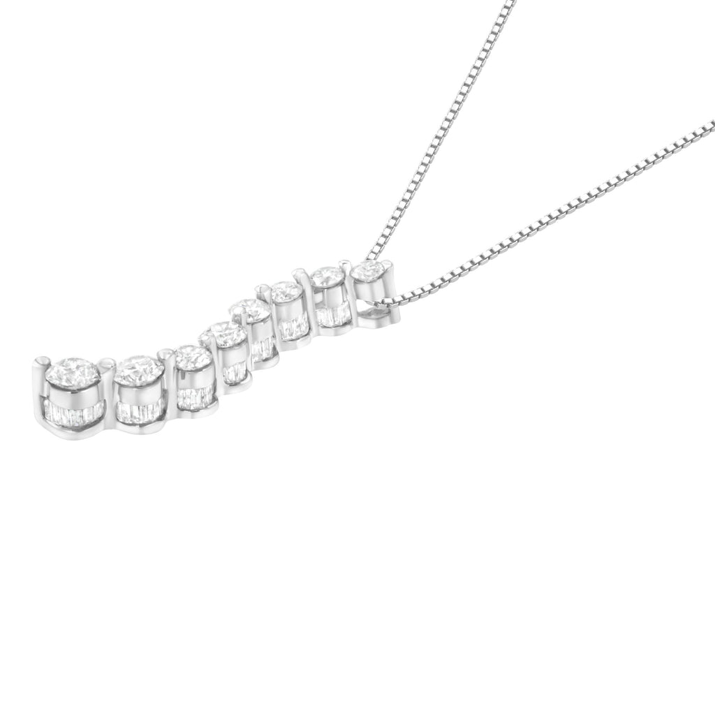 14K White Gold Diamond S-Shape Graduated Pendant Necklace