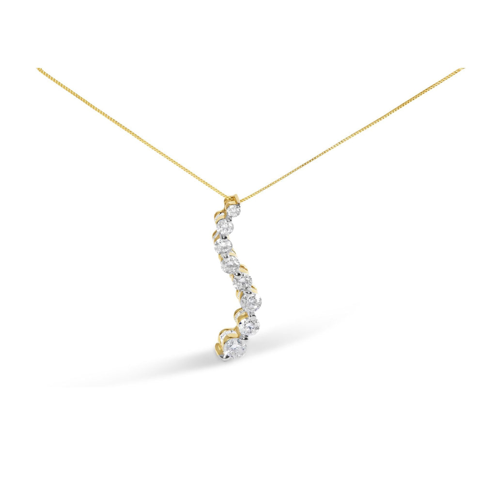 AGS Certified 14K Yellow Gold 3.0 Cttw Diamond Journey Pendant Necklace (SI2)