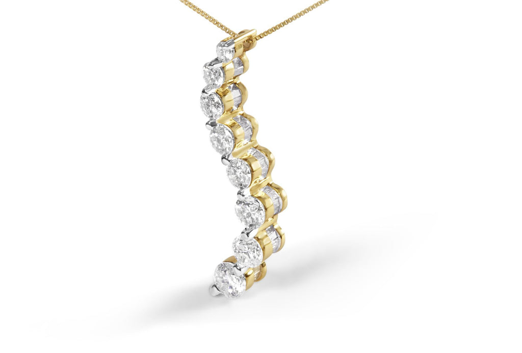AGS Certified 14K Yellow Gold 3.0 Cttw Diamond Journey Pendant Necklace (G-H)