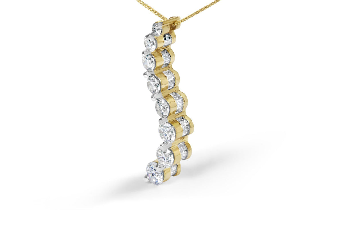 AGS Certified 14K Yellow Gold 3.0 Cttw Diamond Journey Pendant Necklace (G-H)