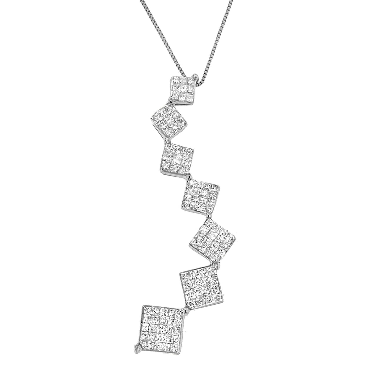 10K White Gold Princess Cut Diamond Snake Curved Pendant Necklace