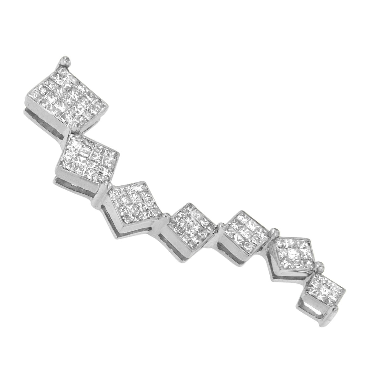 10K White Gold Princess Cut Diamond Snake Curved Pendant Necklace