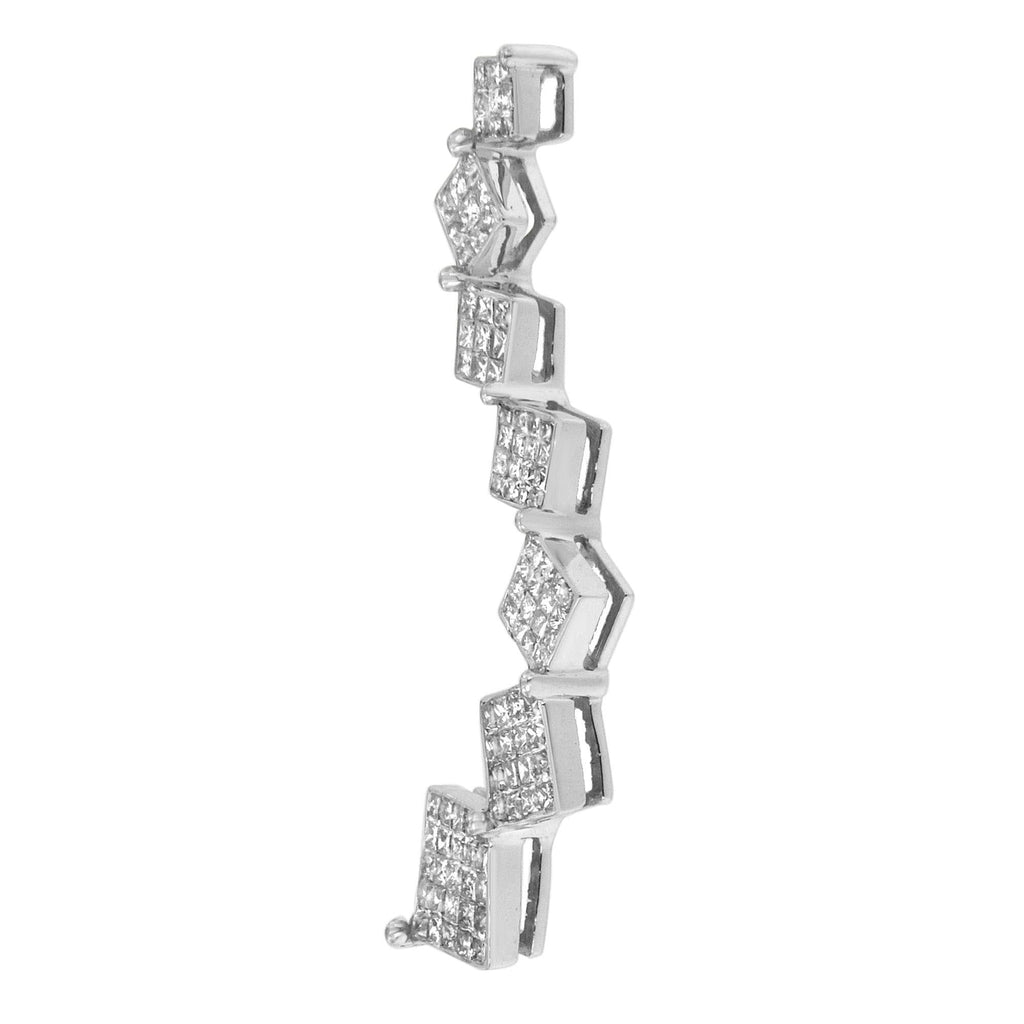10K White Gold Princess Cut Diamond Snake Curved Pendant Necklace