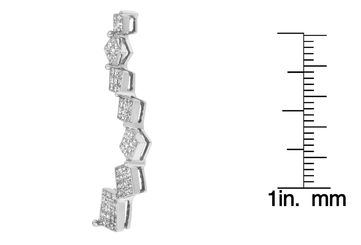 10K White Gold Princess Cut Diamond Snake Curved Pendant Necklace