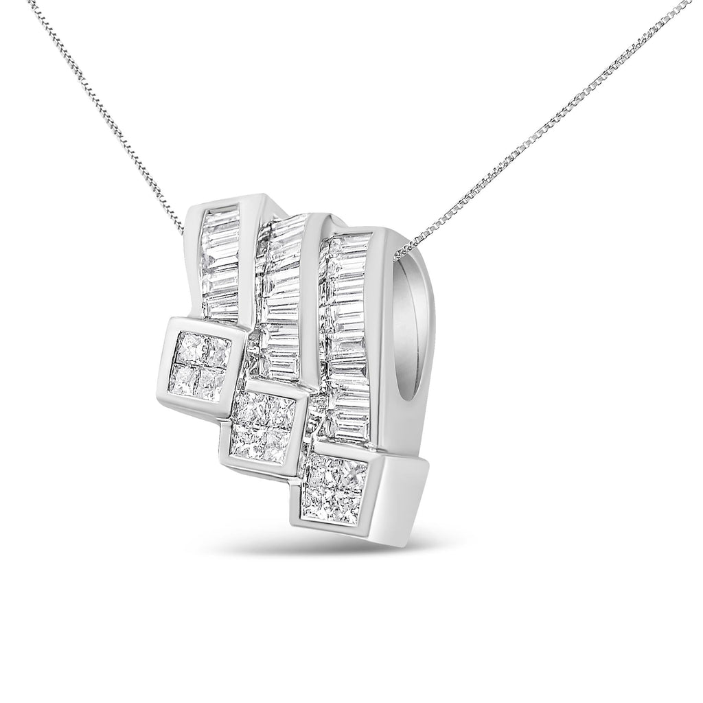 14K White Gold 1 1/2 Cttw Invisible Set Princess and Channel Set Baguette-cut Diamond Triple Curve Pendant Necklace (G-H Color, SI1-SI2 Clarity) - NO CHAIN INCLUDED