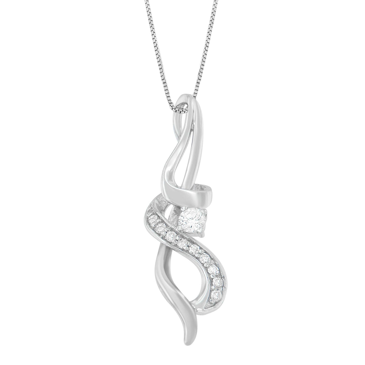 10K White Gold Diamond Swirl Pendant Necklace
