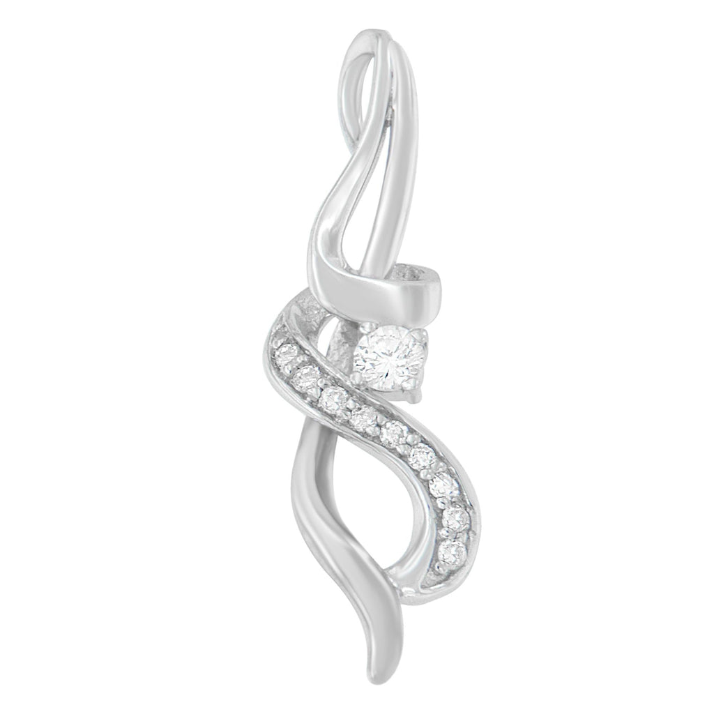 10K White Gold Diamond Swirl Pendant Necklace