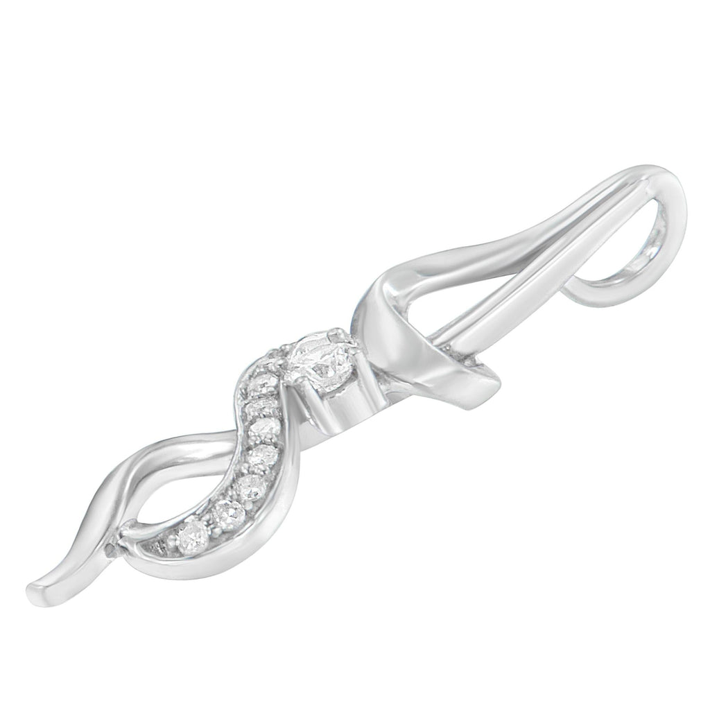 10K White Gold Diamond Swirl Pendant Necklace