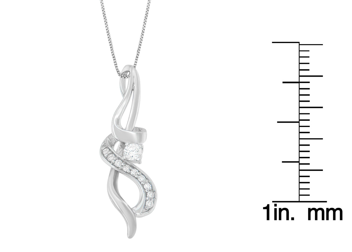 10K White Gold Diamond Swirl Pendant Necklace