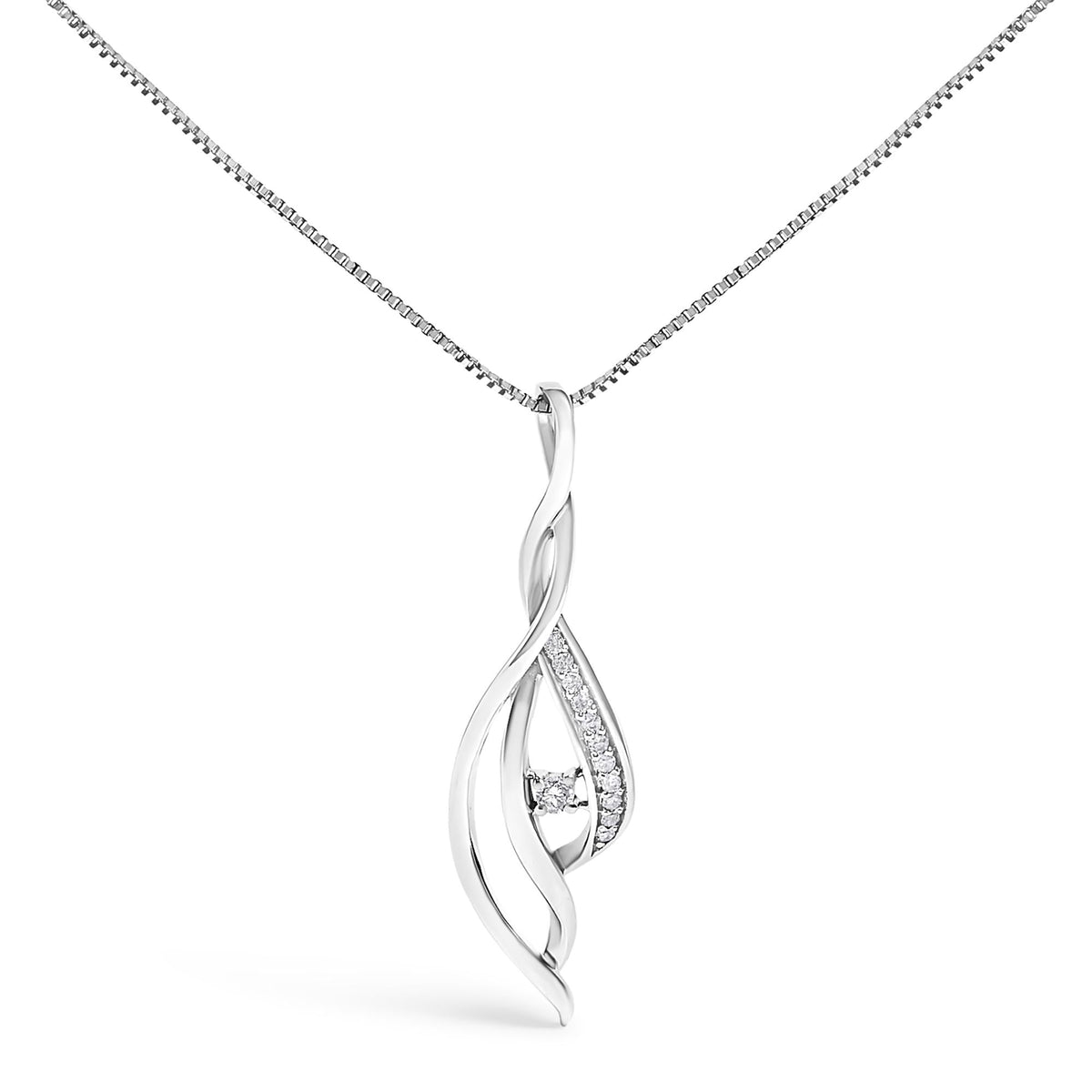 10K White Gold Diamond Open Cascade Twist Pendant Necklace