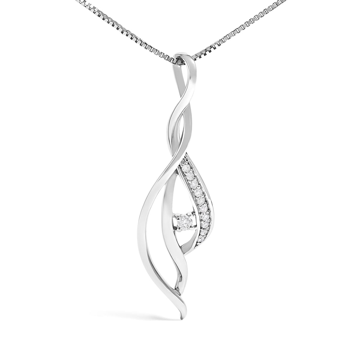 10K White Gold Diamond Open Cascade Twist Pendant Necklace