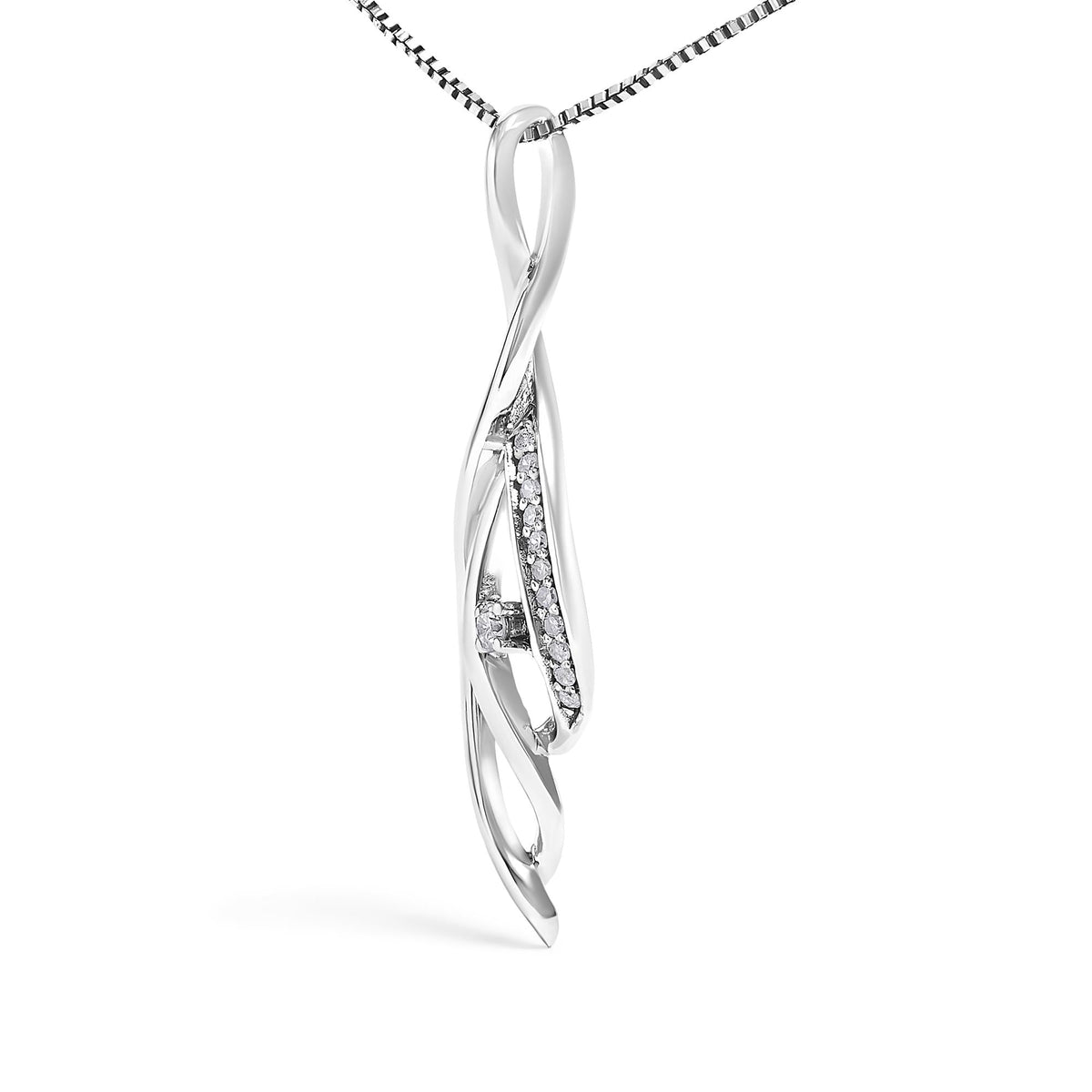 10K White Gold Diamond Open Cascade Twist Pendant Necklace