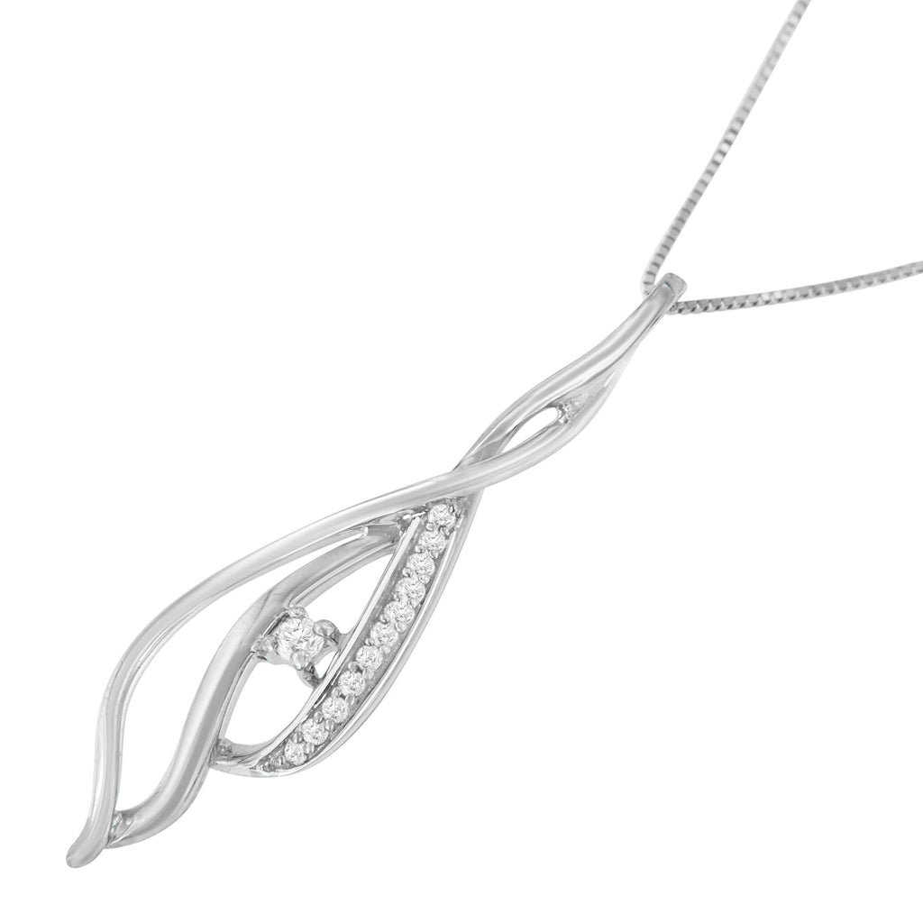 10K White Gold Diamond Open Cascade Twist Pendant Necklace
