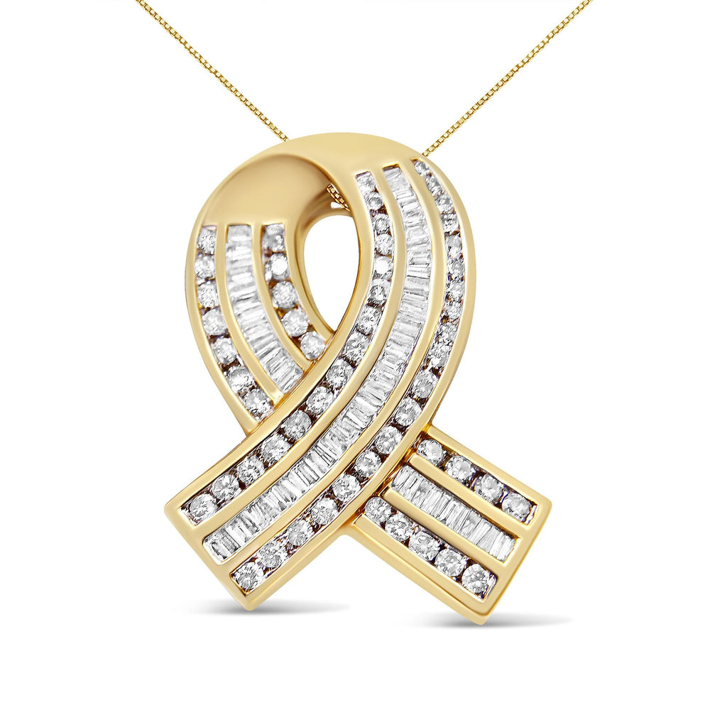 14K Yellow Gold Diamond Awareness Ribbon Pendant