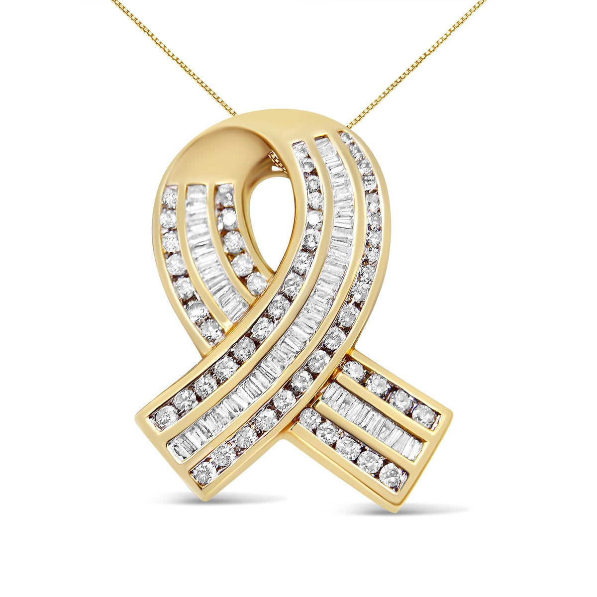 14K Yellow Gold Diamond Awareness Ribbon Pendant
