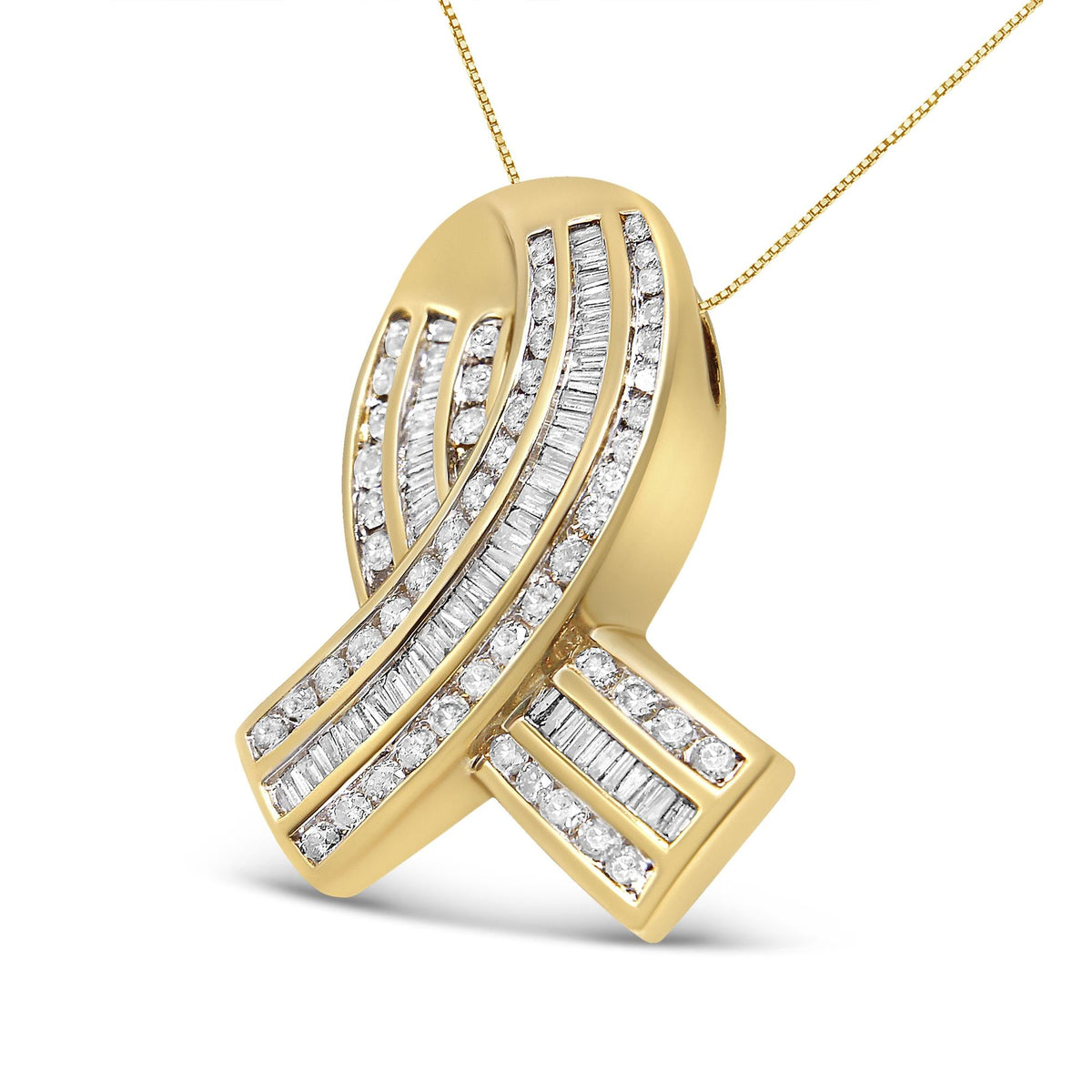 14K Yellow Gold Diamond Awareness Ribbon Pendant