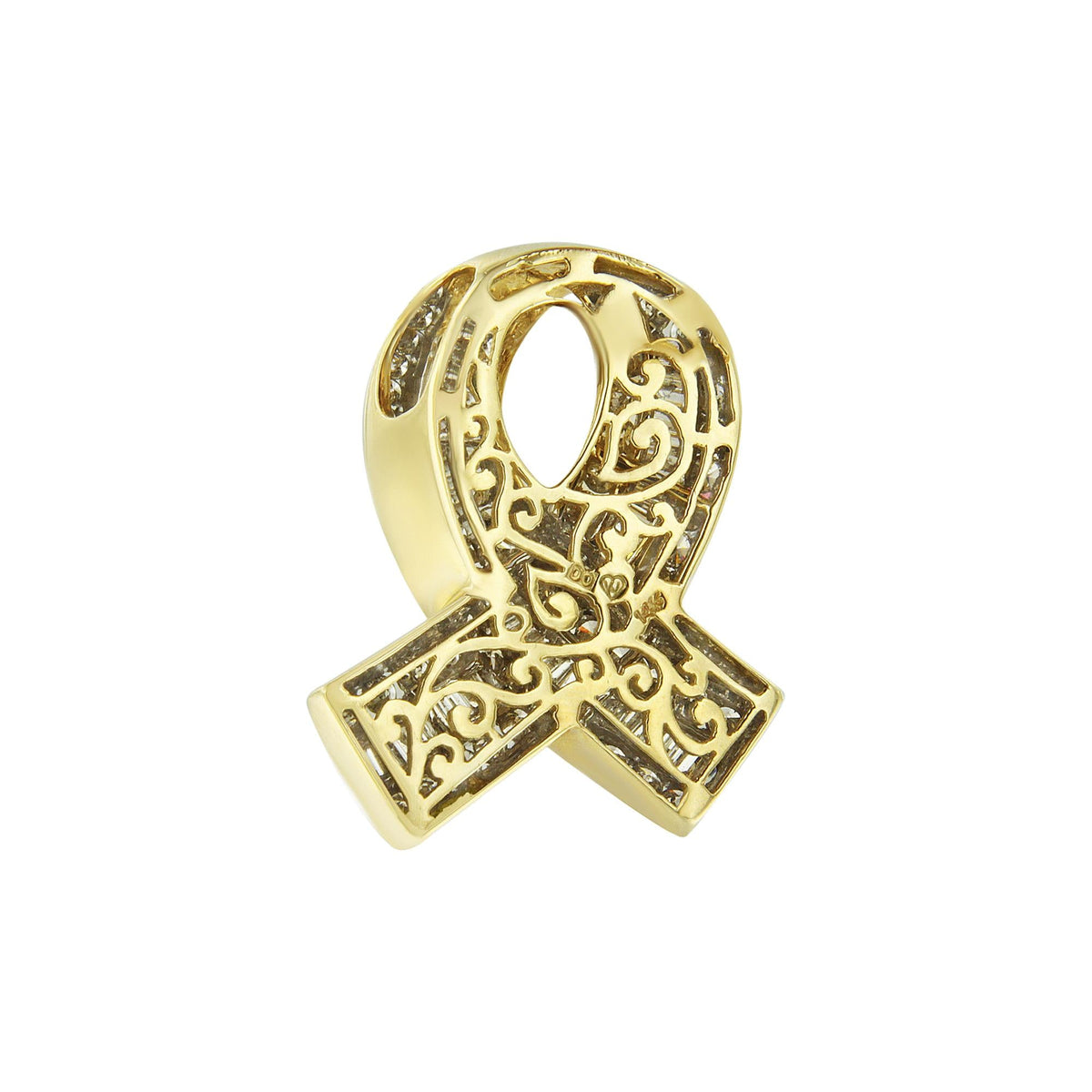 14K Yellow Gold Diamond Awareness Ribbon Pendant