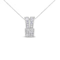 14K White Gold Princess & Baguette Diamond Heart Ribbon Pendant Necklace