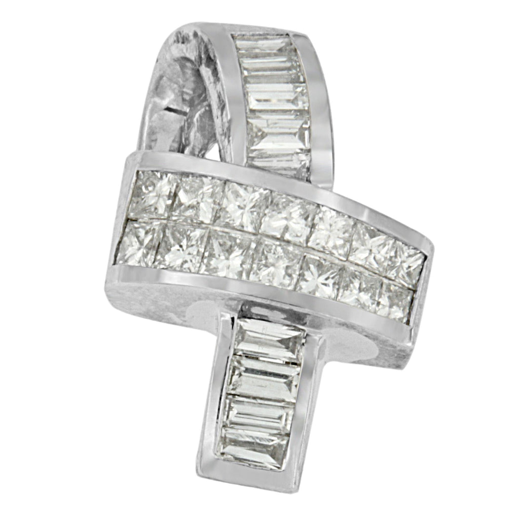 14K White Gold Princess & Baguette Diamond Ribbon Pendant Necklace