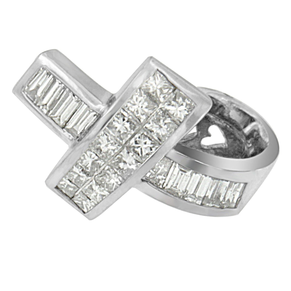 14K White Gold Princess & Baguette Diamond Ribbon Pendant Necklace