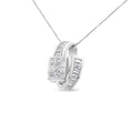 14K White Gold Princess & Baguette Diamond Double Loop Pendant Necklace
