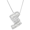 14K White Gold Princess & Baguette Diamond Zig Zag Pendant Necklace