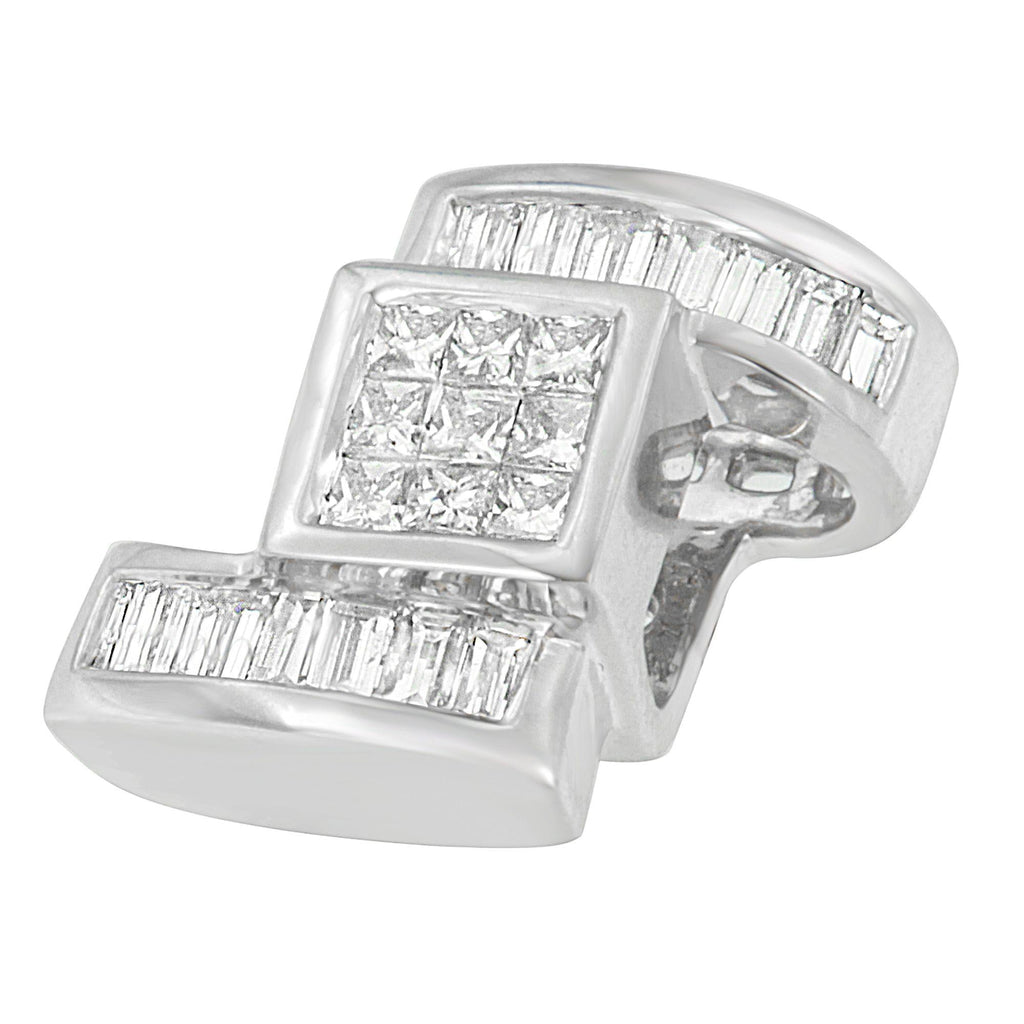 14K White Gold Princess & Baguette Diamond Zig Zag Pendant Necklace