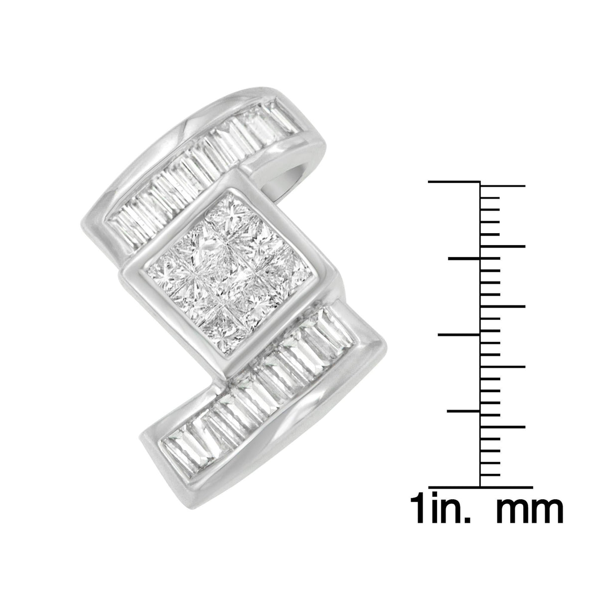 14K White Gold Princess & Baguette Diamond Zig Zag Pendant Necklace