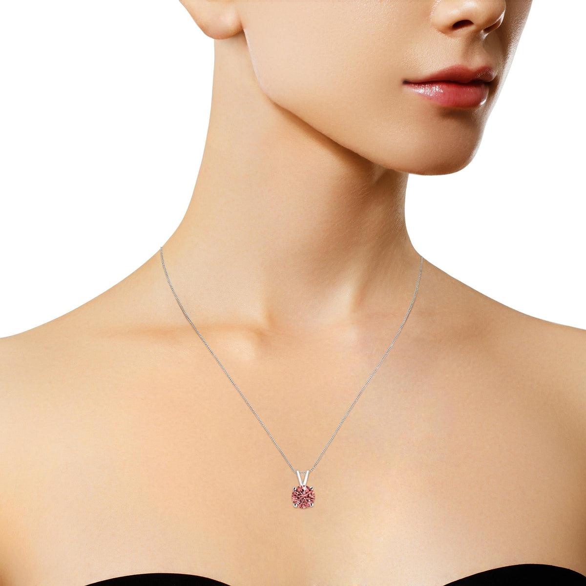 14K White Gold Lab Grown Coloured Diamond Solitaire Pendant Necklace